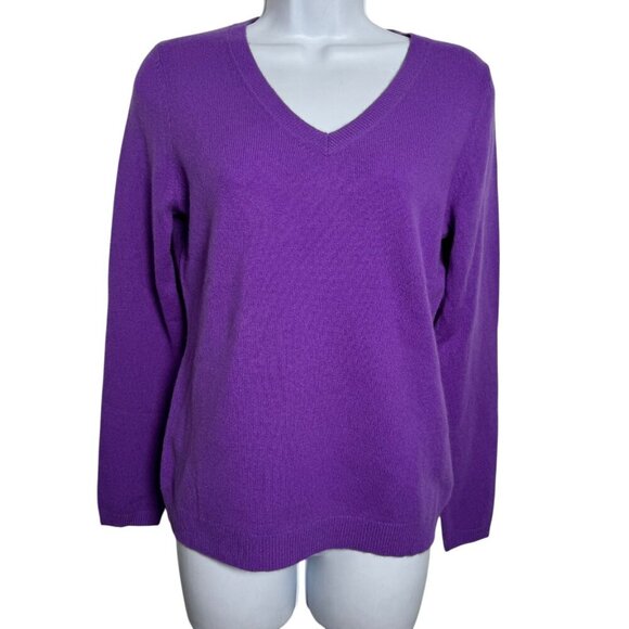 C by Bloomingdale's 100% Cashmere V-neck Sweater Women's Medium orchid purple - Picture 1 of 7